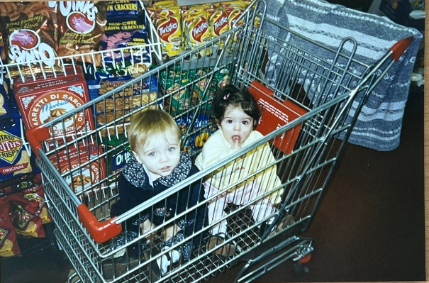 Kids in shopping trolley
