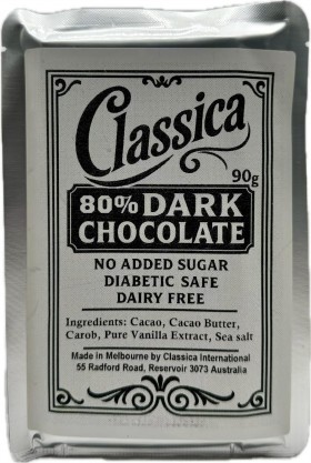 Classica Dark Chocolate 80 Percent 90g