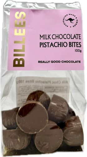 Billees Milk Choc Bites Pistachio Bag 100g